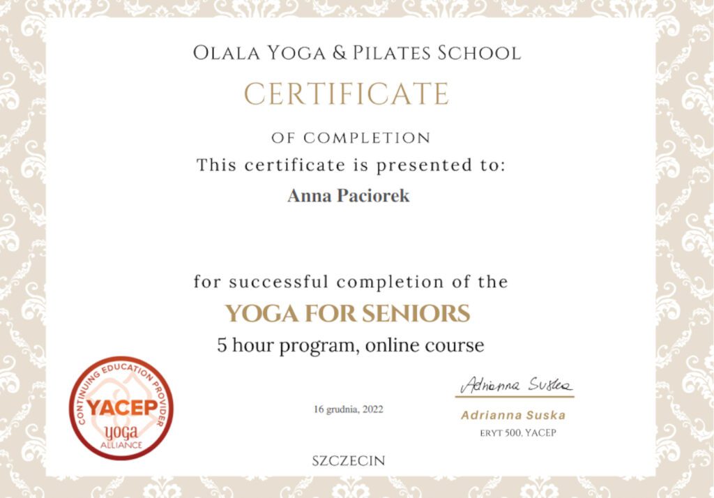Kurs Yoga Alliance Joga dla seniorów YACEP by Anna Paciorek