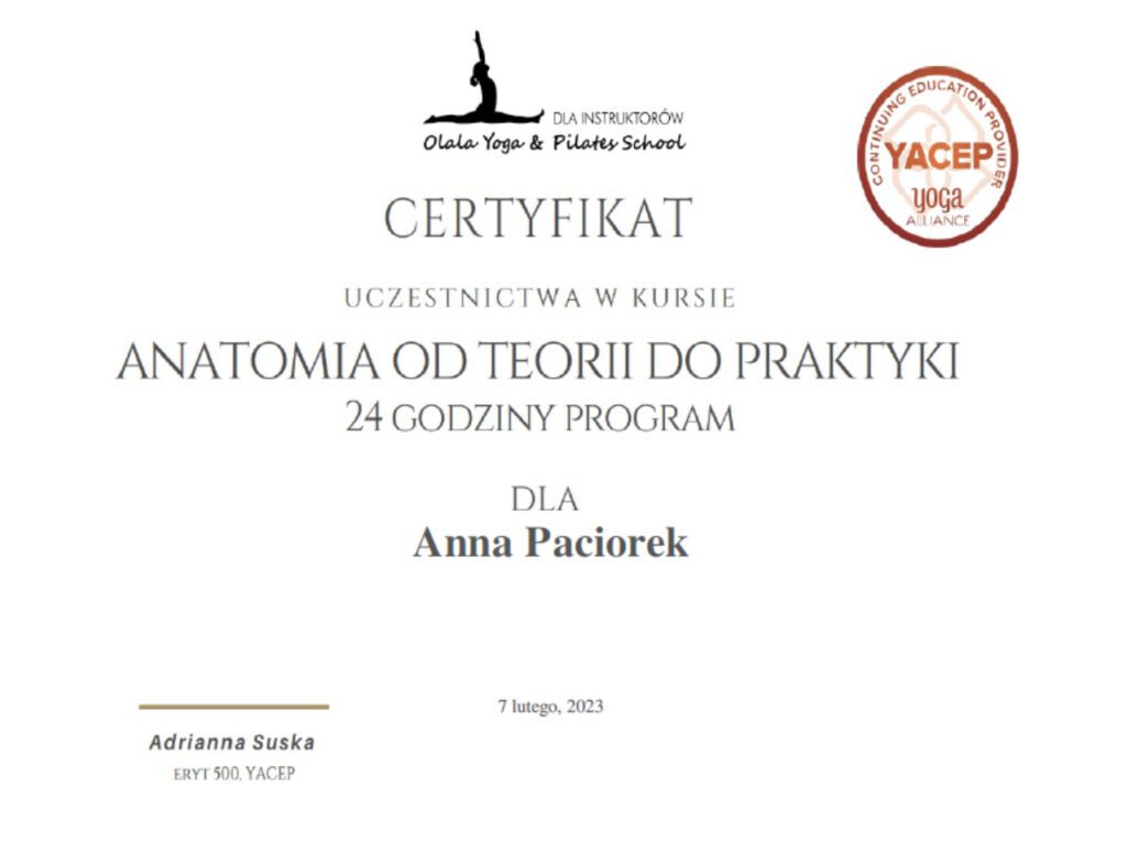 Anna Paciorek YACEP Anatomia Jogi