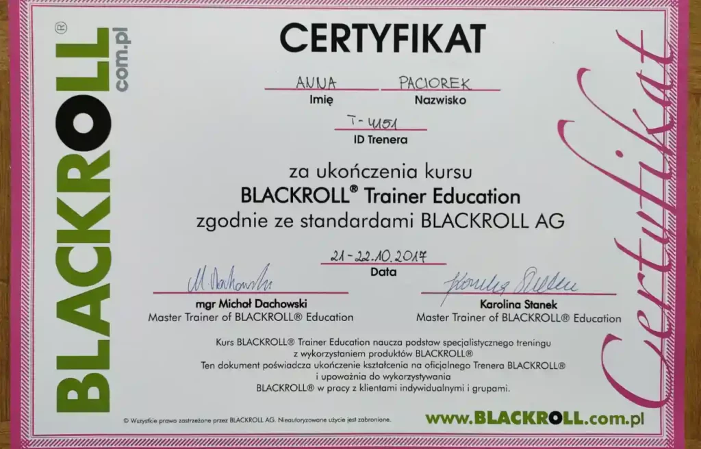 Blackroll Trainer Anna Paciorek certyfikat